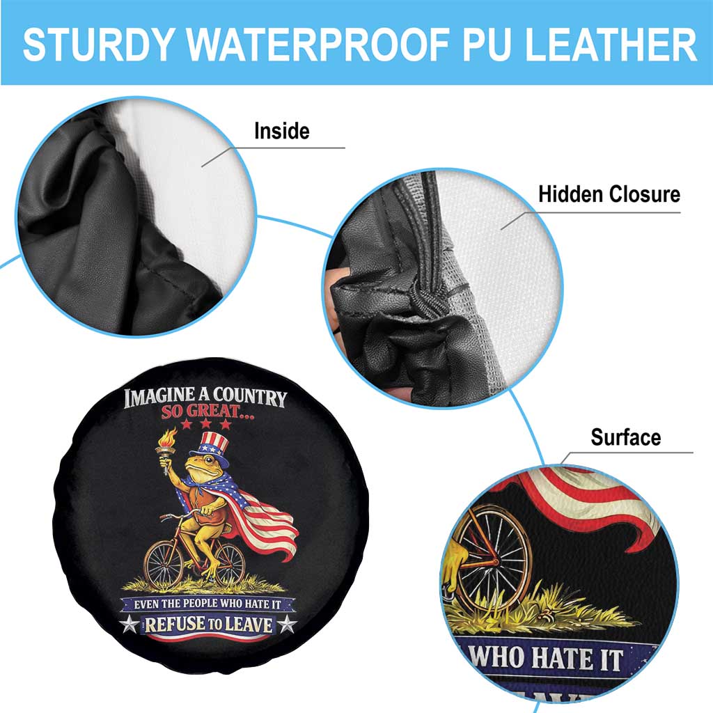 Proud American Humor Patriotic Frog On Bicycle Graphic Spare Tire Cover Imagine A Country So Great Pride