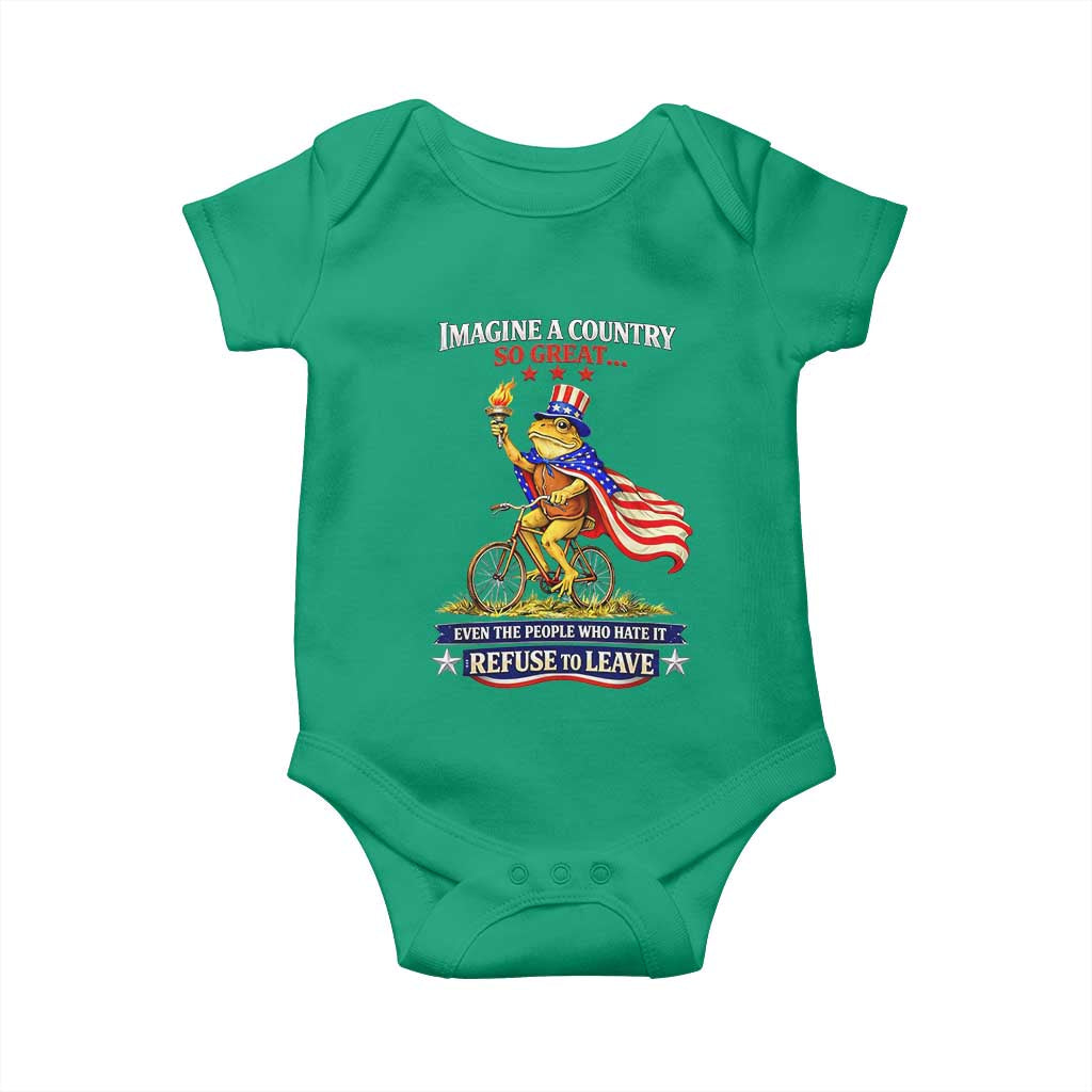 Proud American Humor Patriotic Frog On Bicycle Graphic Baby Onesie Imagine A Country So Great Pride