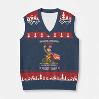 Proud American Humor Patriotic Frog On Bicycle Graphic V-Neck Knit Sweater Vest Imagine A Country So Great Pride