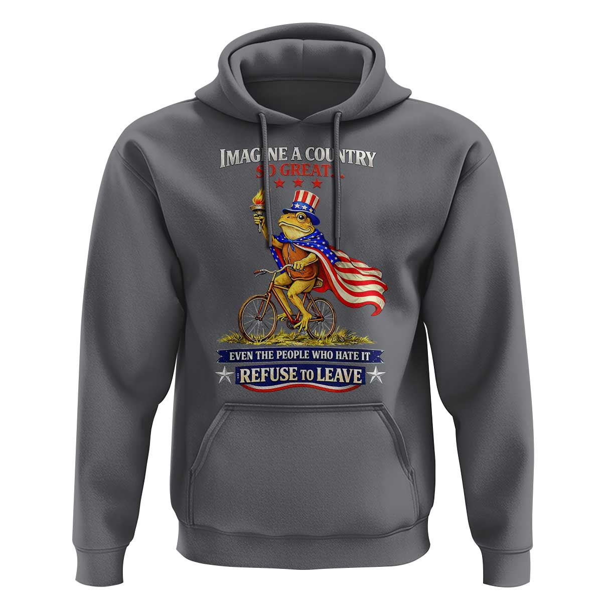 Proud American Humor Patriotic Frog On Bicycle Graphic Hoodie Imagine A Country So Great Pride