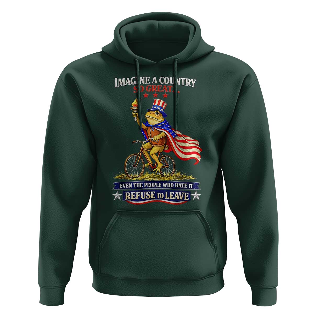 Proud American Humor Patriotic Frog On Bicycle Graphic Hoodie Imagine A Country So Great Pride
