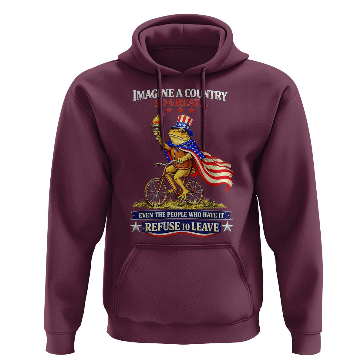 Proud American Humor Patriotic Frog On Bicycle Graphic Hoodie Imagine A Country So Great Pride