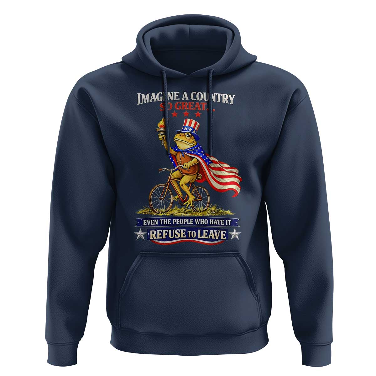 Proud American Humor Patriotic Frog On Bicycle Graphic Hoodie Imagine A Country So Great Pride
