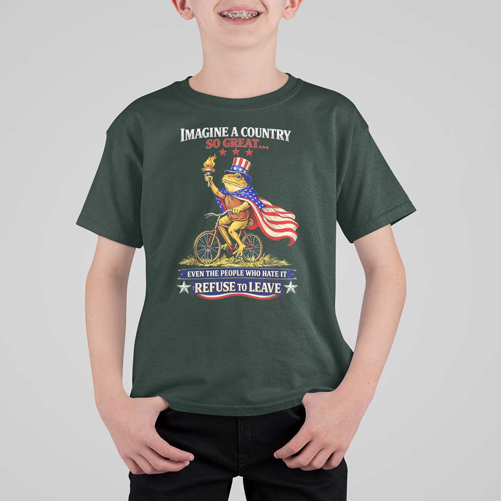 Proud American Humor Patriotic Frog On Bicycle Graphic T Shirt For Kid Imagine A Country So Great Pride