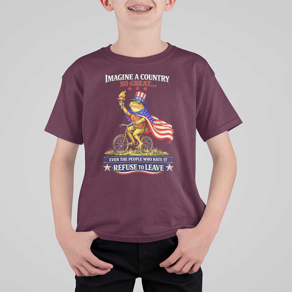 Proud American Humor Patriotic Frog On Bicycle Graphic T Shirt For Kid Imagine A Country So Great Pride