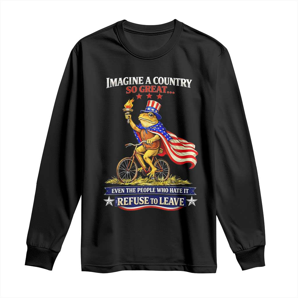 Proud American Humor Patriotic Frog On Bicycle Graphic Long Sleeve Shirt Imagine A Country So Great Pride