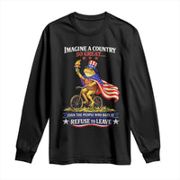 Proud American Humor Patriotic Frog On Bicycle Graphic Long Sleeve Shirt Imagine A Country So Great Pride