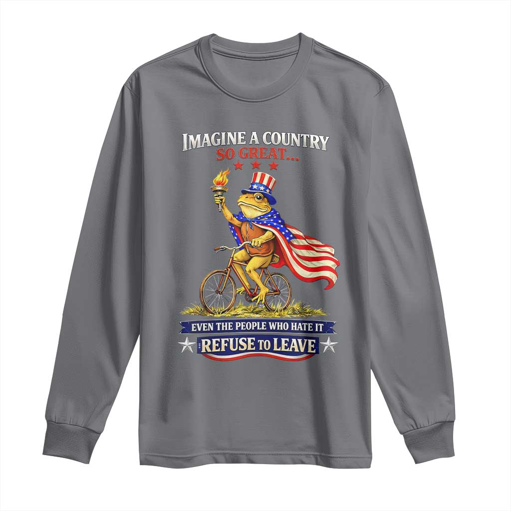 Proud American Humor Patriotic Frog On Bicycle Graphic Long Sleeve Shirt Imagine A Country So Great Pride