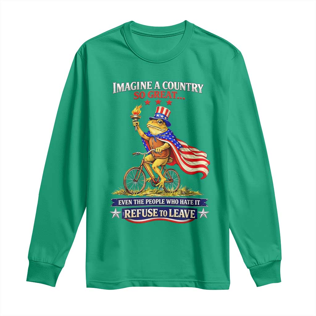 Proud American Humor Patriotic Frog On Bicycle Graphic Long Sleeve Shirt Imagine A Country So Great Pride