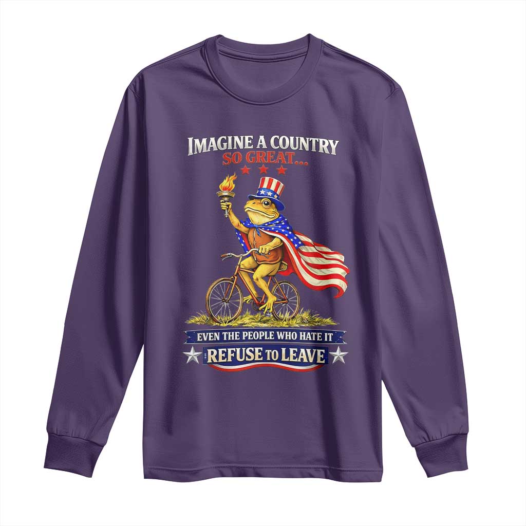 Proud American Humor Patriotic Frog On Bicycle Graphic Long Sleeve Shirt Imagine A Country So Great Pride