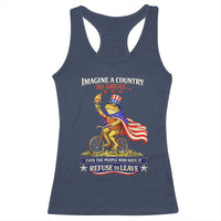 Proud American Humor Patriotic Frog On Bicycle Graphic Racerback Tank Top Imagine A Country So Great Pride
