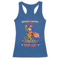Proud American Humor Patriotic Frog On Bicycle Graphic Racerback Tank Top Imagine A Country So Great Pride