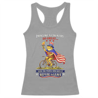 Proud American Humor Patriotic Frog On Bicycle Graphic Racerback Tank Top Imagine A Country So Great Pride