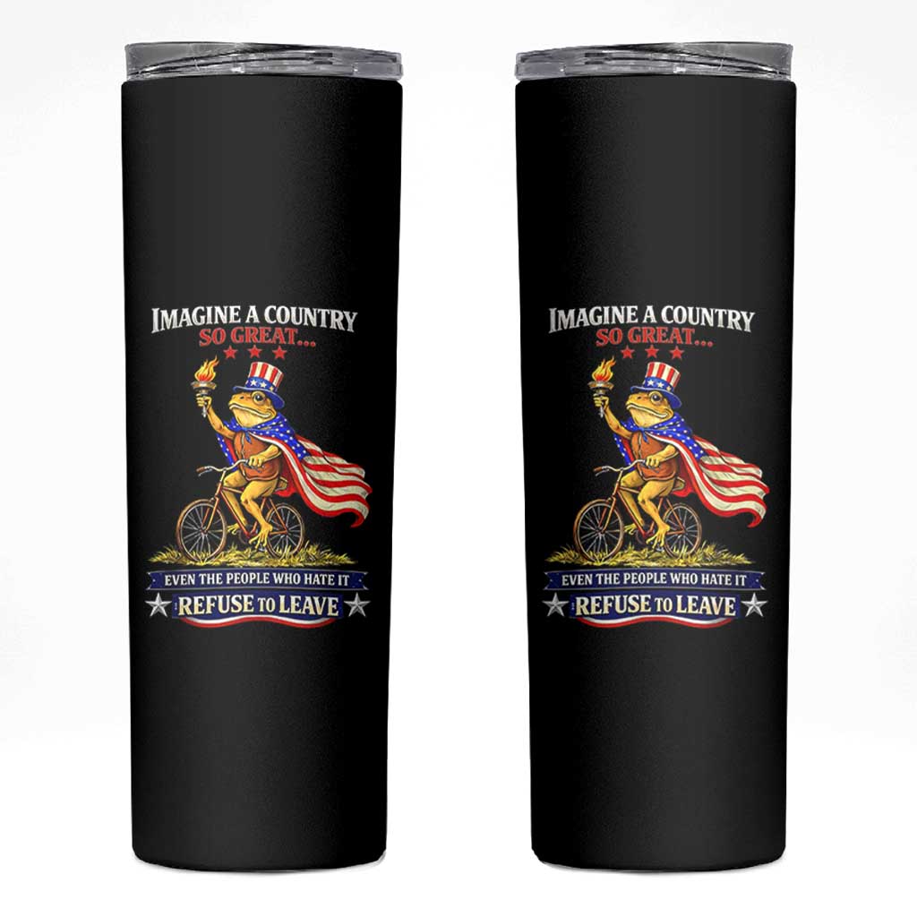Proud American Humor Patriotic Frog On Bicycle Graphic Skinny Tumbler Imagine A Country So Great Pride