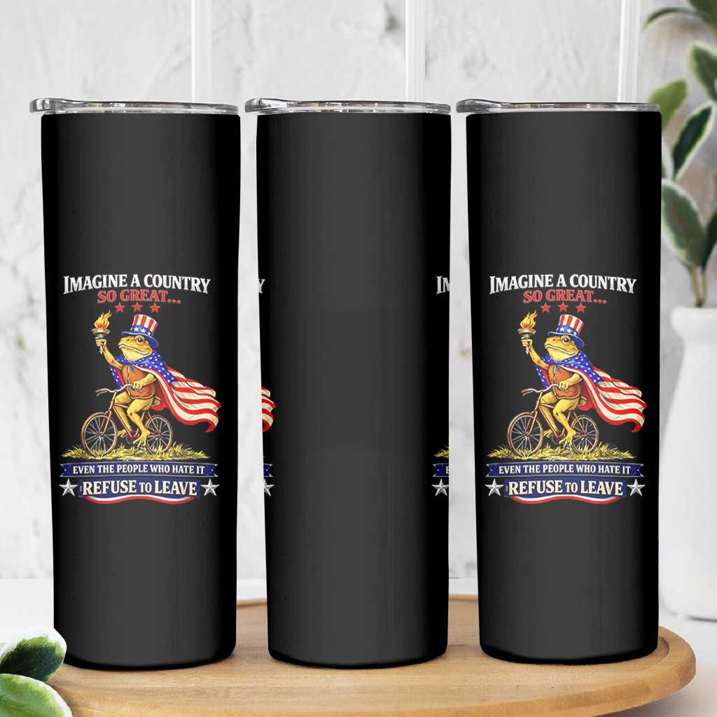 Proud American Humor Patriotic Frog On Bicycle Graphic Skinny Tumbler Imagine A Country So Great Pride