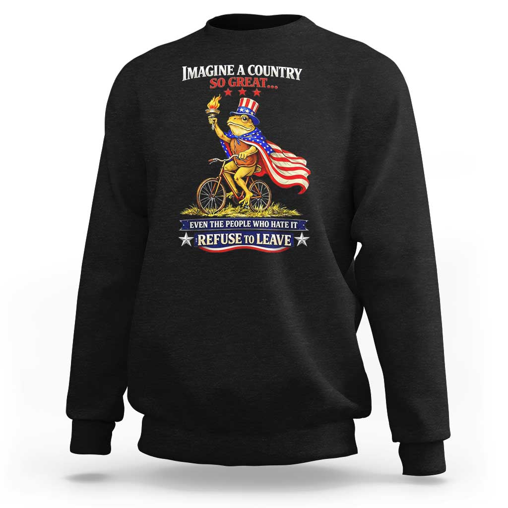Proud American Humor Patriotic Frog On Bicycle Graphic Sweatshirt Imagine A Country So Great Pride
