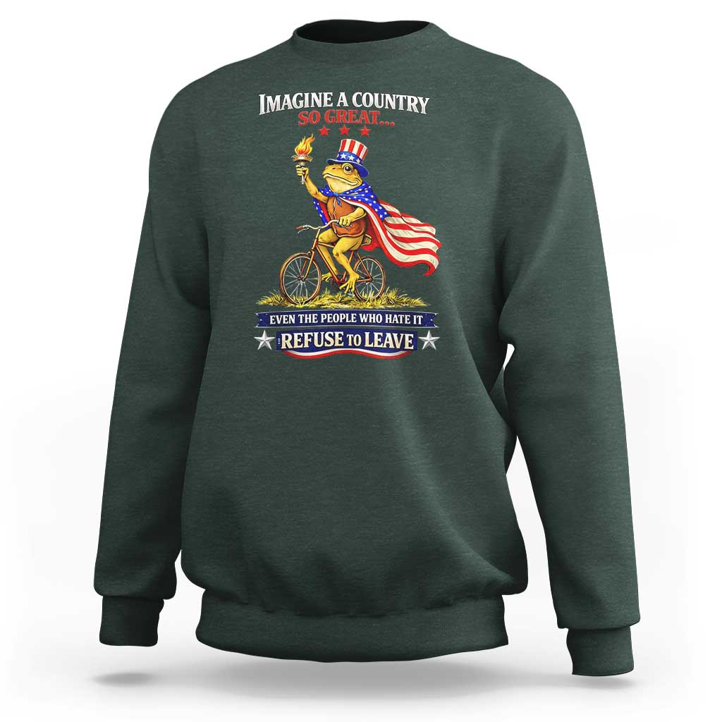 Proud American Humor Patriotic Frog On Bicycle Graphic Sweatshirt Imagine A Country So Great Pride