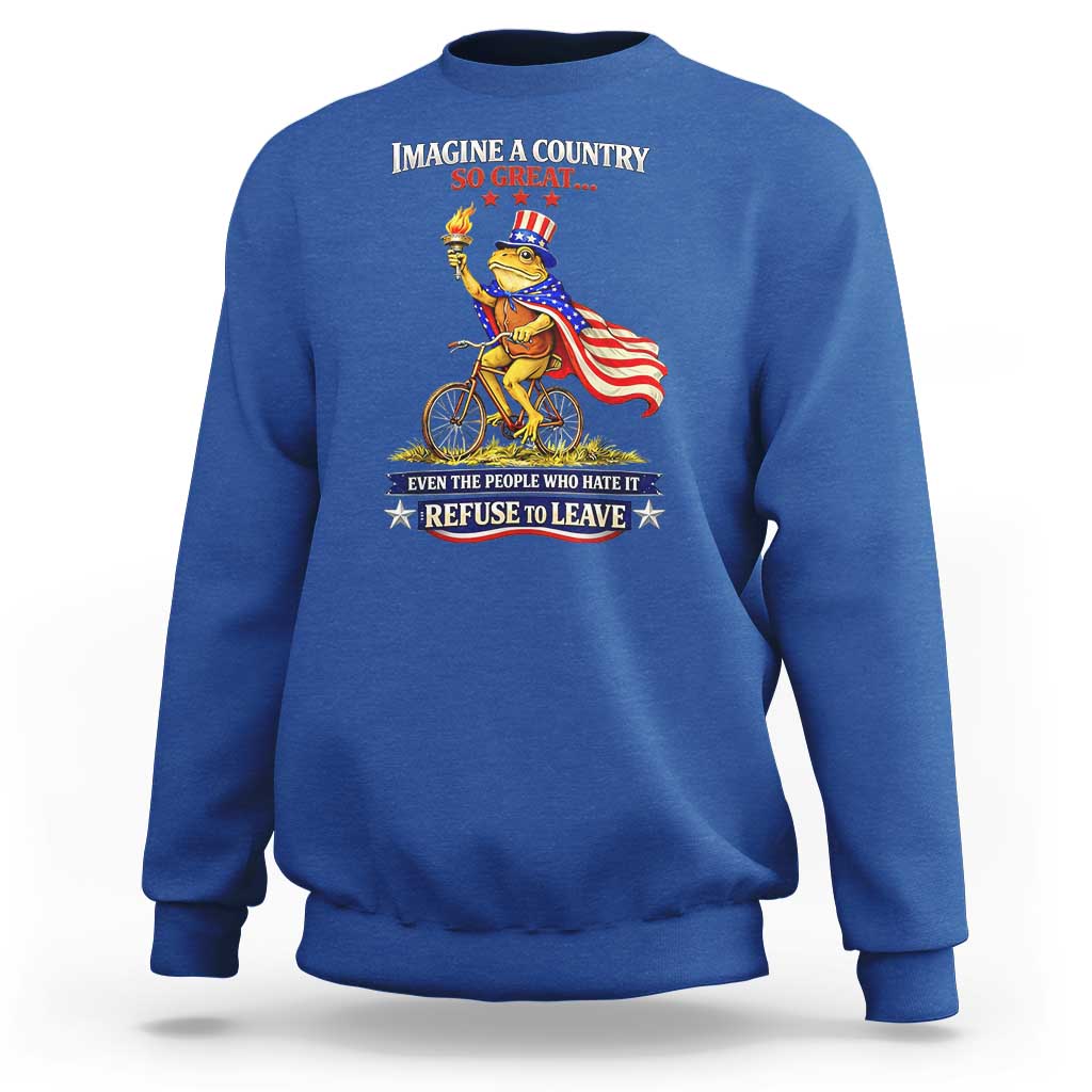 Proud American Humor Patriotic Frog On Bicycle Graphic Sweatshirt Imagine A Country So Great Pride