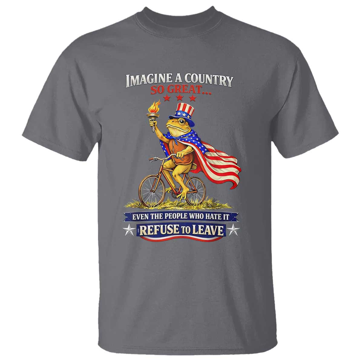Proud American Humor Patriotic Frog On Bicycle Graphic T Shirt Imagine A Country So Great Pride