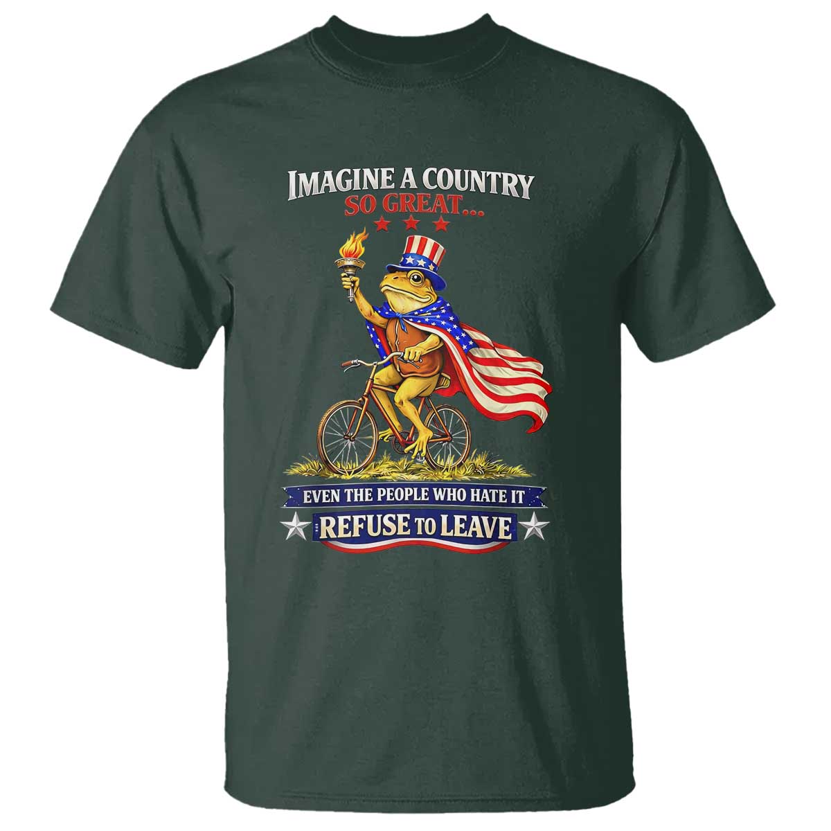 Proud American Humor Patriotic Frog On Bicycle Graphic T Shirt Imagine A Country So Great Pride