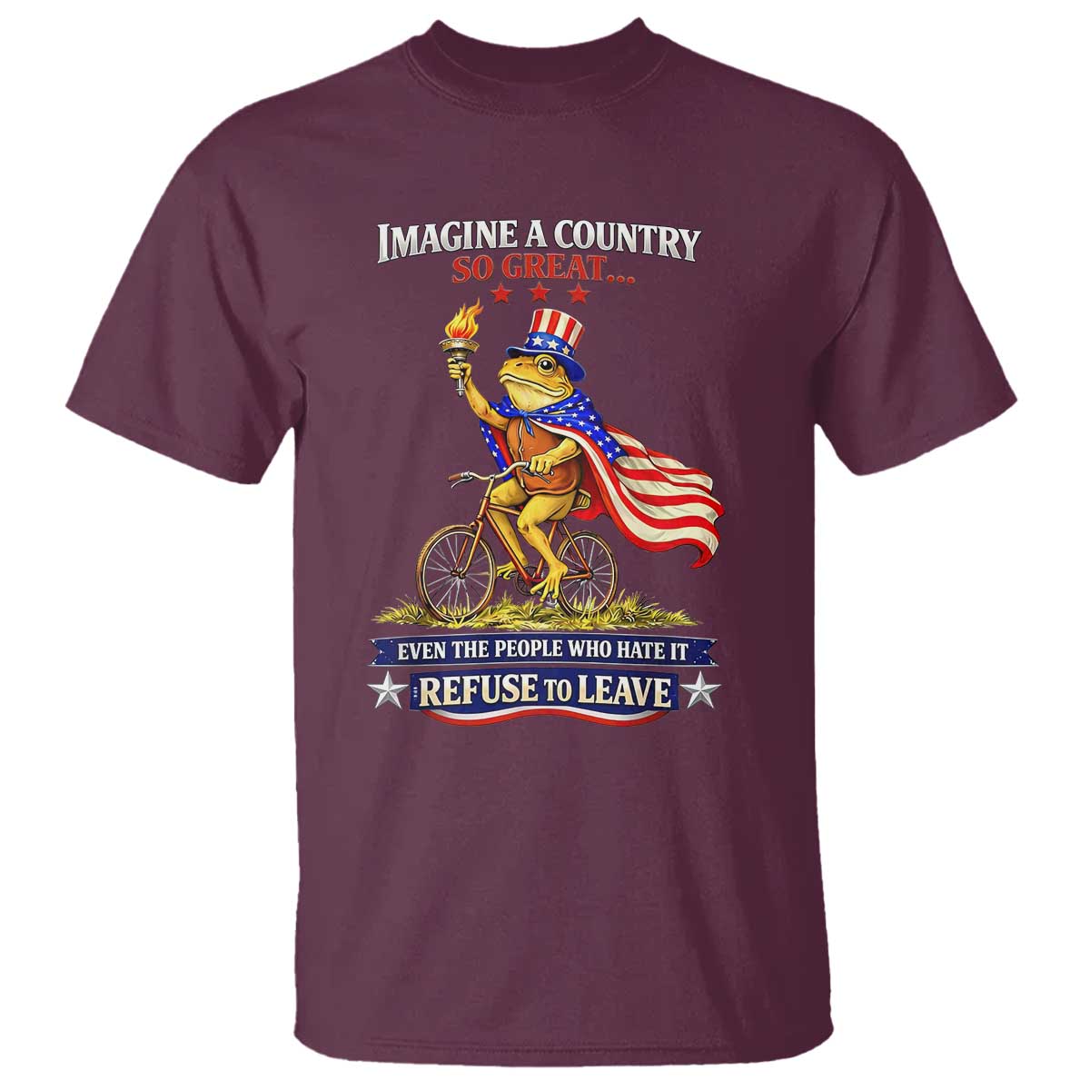 Proud American Humor Patriotic Frog On Bicycle Graphic T Shirt Imagine A Country So Great Pride