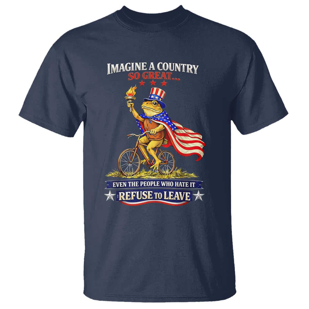 Proud American Humor Patriotic Frog On Bicycle Graphic T Shirt Imagine A Country So Great Pride