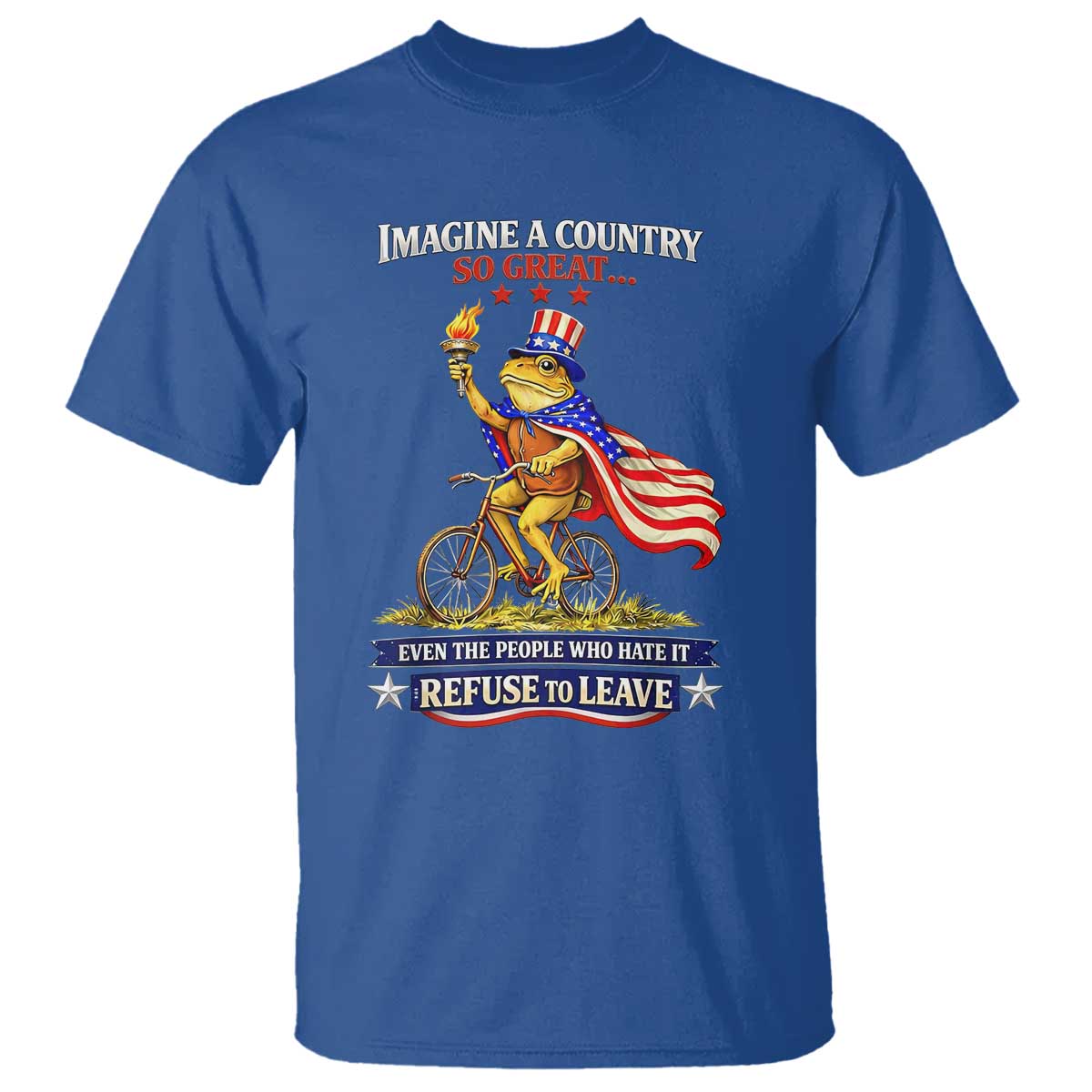 Proud American Humor Patriotic Frog On Bicycle Graphic T Shirt Imagine A Country So Great Pride