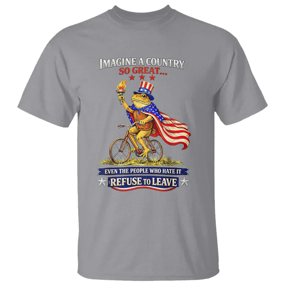 Proud American Humor Patriotic Frog On Bicycle Graphic T Shirt Imagine A Country So Great Pride