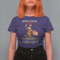 Proud American Humor Patriotic Frog On Bicycle Graphic T Shirt For Women Imagine A Country So Great Pride