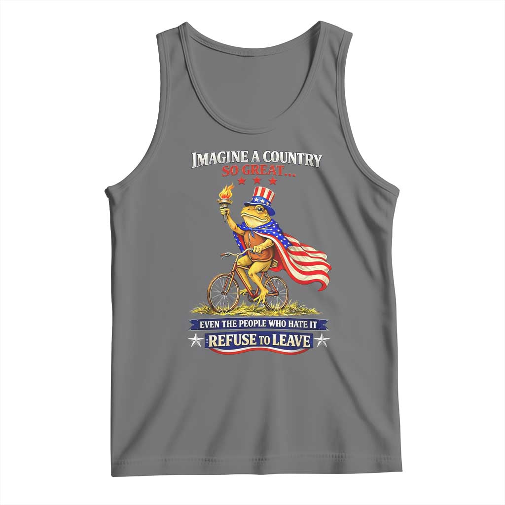 Proud American Humor Patriotic Frog On Bicycle Graphic Tank Top Imagine A Country So Great Pride