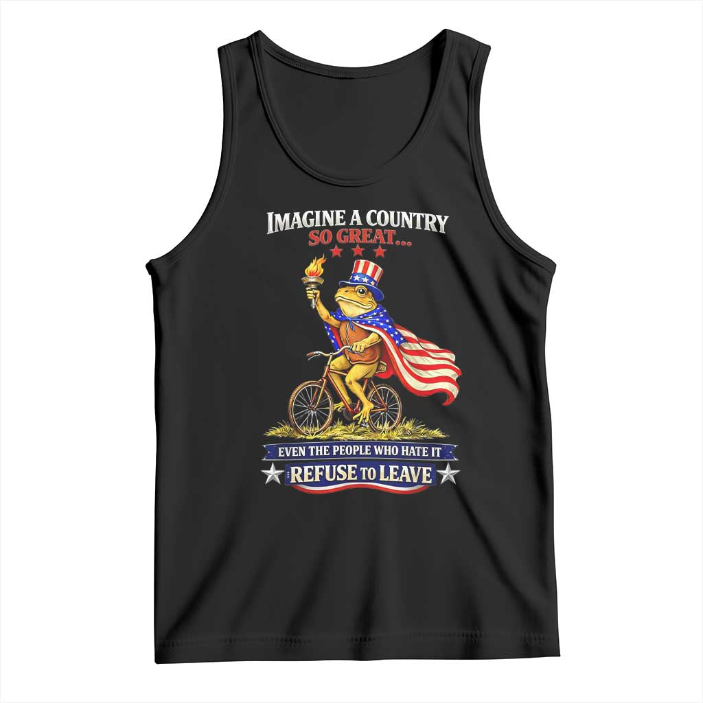 Proud American Humor Patriotic Frog On Bicycle Graphic Tank Top Imagine A Country So Great Pride