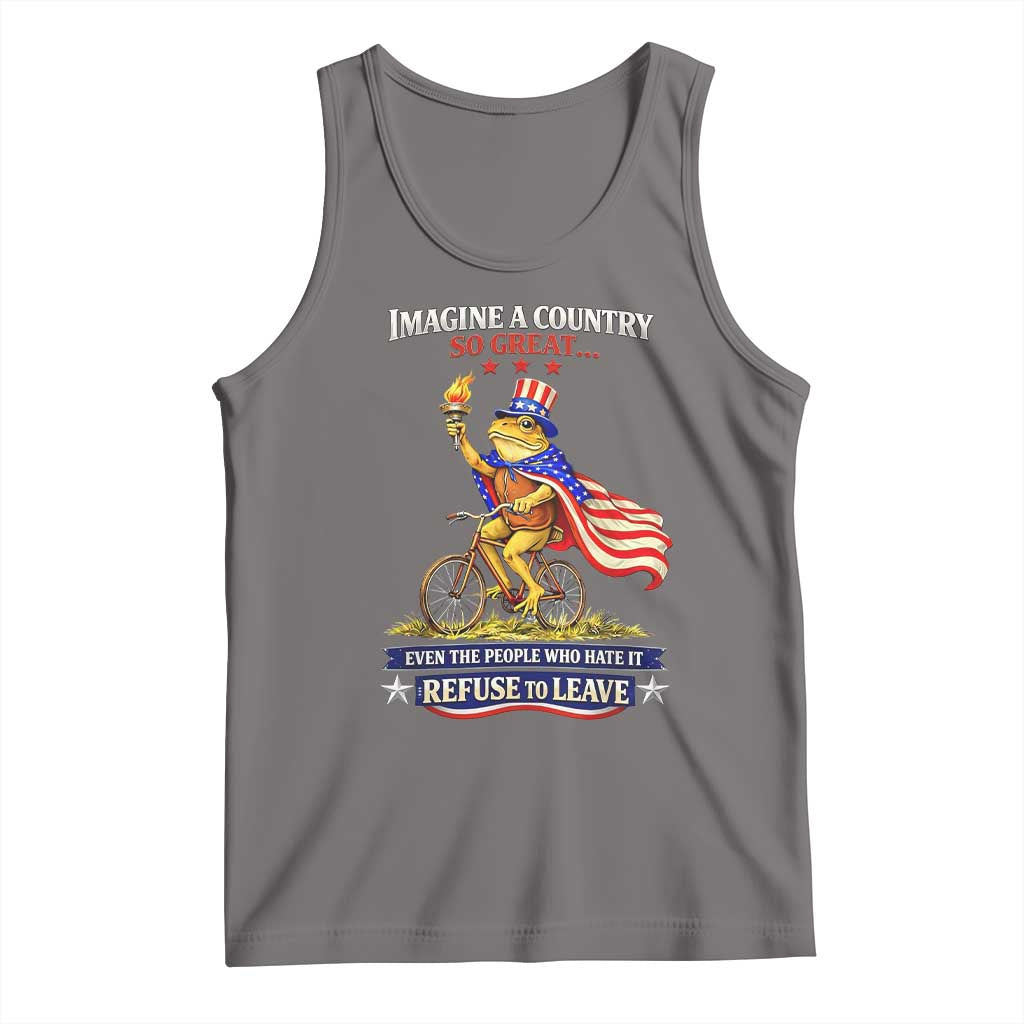 Proud American Humor Patriotic Frog On Bicycle Graphic Tank Top Imagine A Country So Great Pride