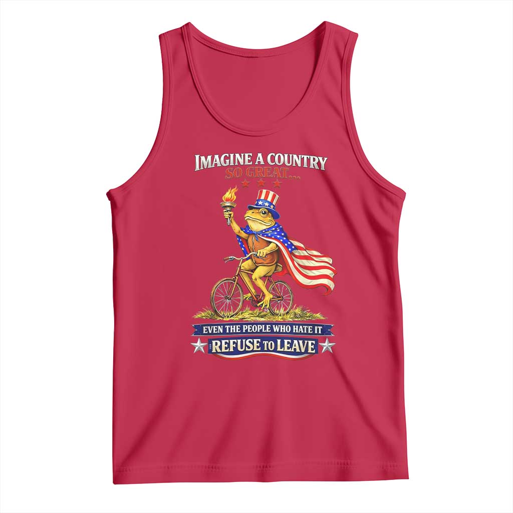 Proud American Humor Patriotic Frog On Bicycle Graphic Tank Top Imagine A Country So Great Pride