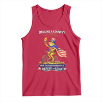 Proud American Humor Patriotic Frog On Bicycle Graphic Tank Top Imagine A Country So Great Pride