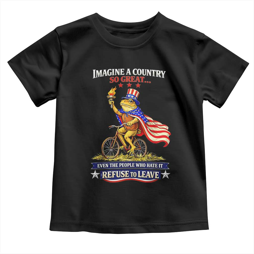 Proud American Humor Patriotic Frog On Bicycle Graphic Toddler T Shirt Imagine A Country So Great Pride