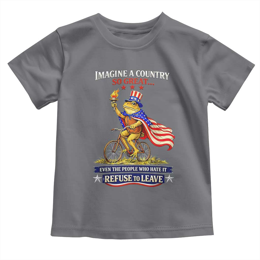 Proud American Humor Patriotic Frog On Bicycle Graphic Toddler T Shirt Imagine A Country So Great Pride
