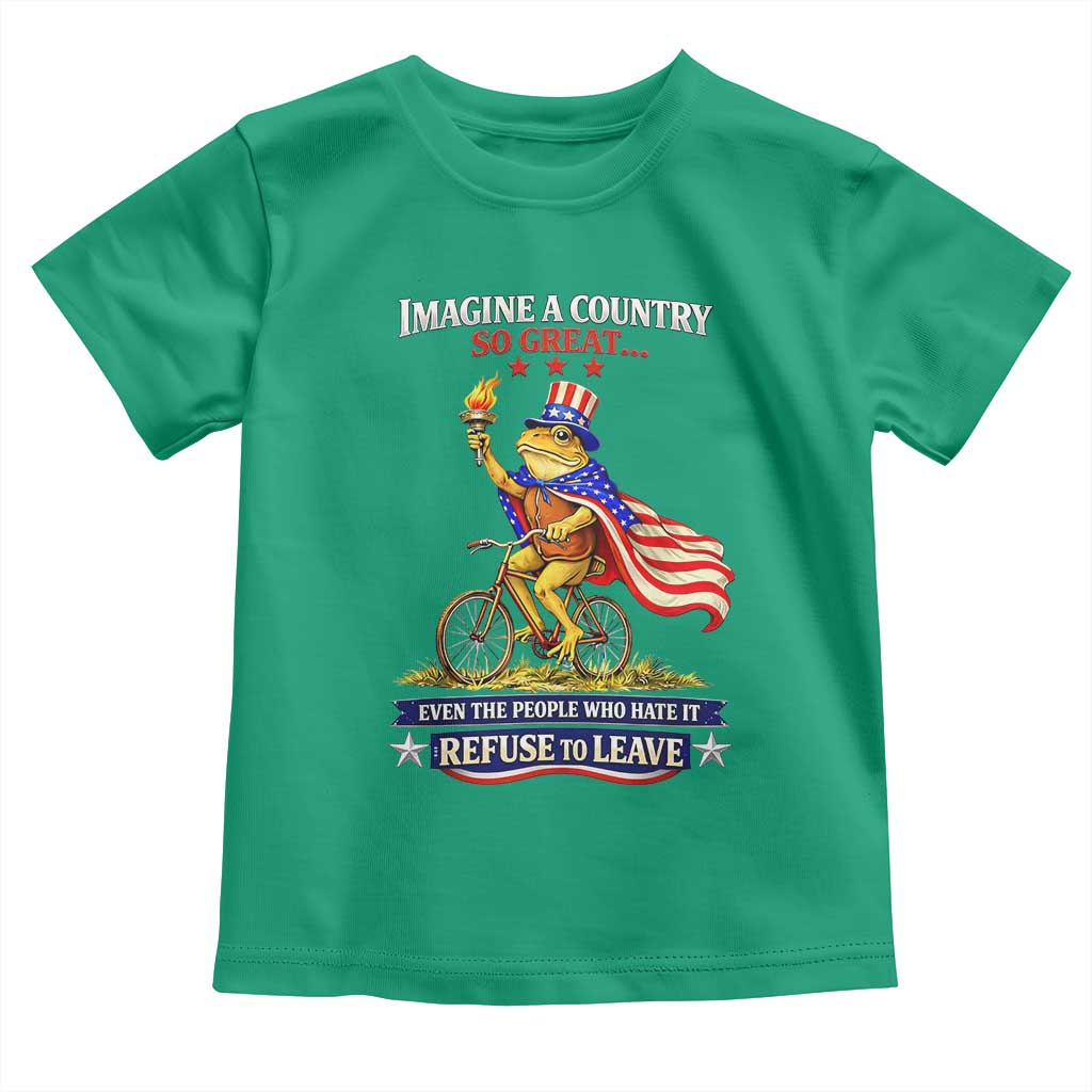 Proud American Humor Patriotic Frog On Bicycle Graphic Toddler T Shirt Imagine A Country So Great Pride