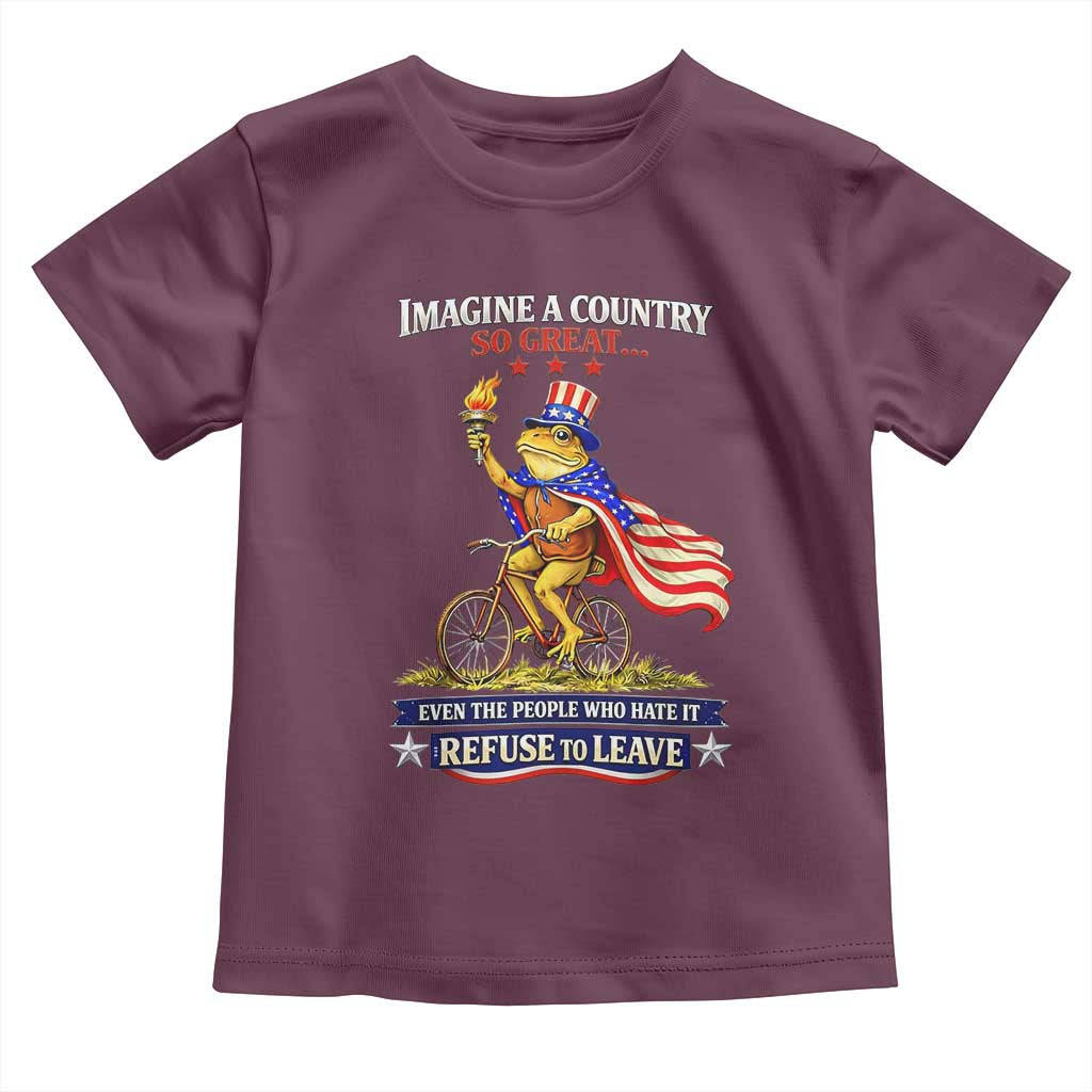 Proud American Humor Patriotic Frog On Bicycle Graphic Toddler T Shirt Imagine A Country So Great Pride