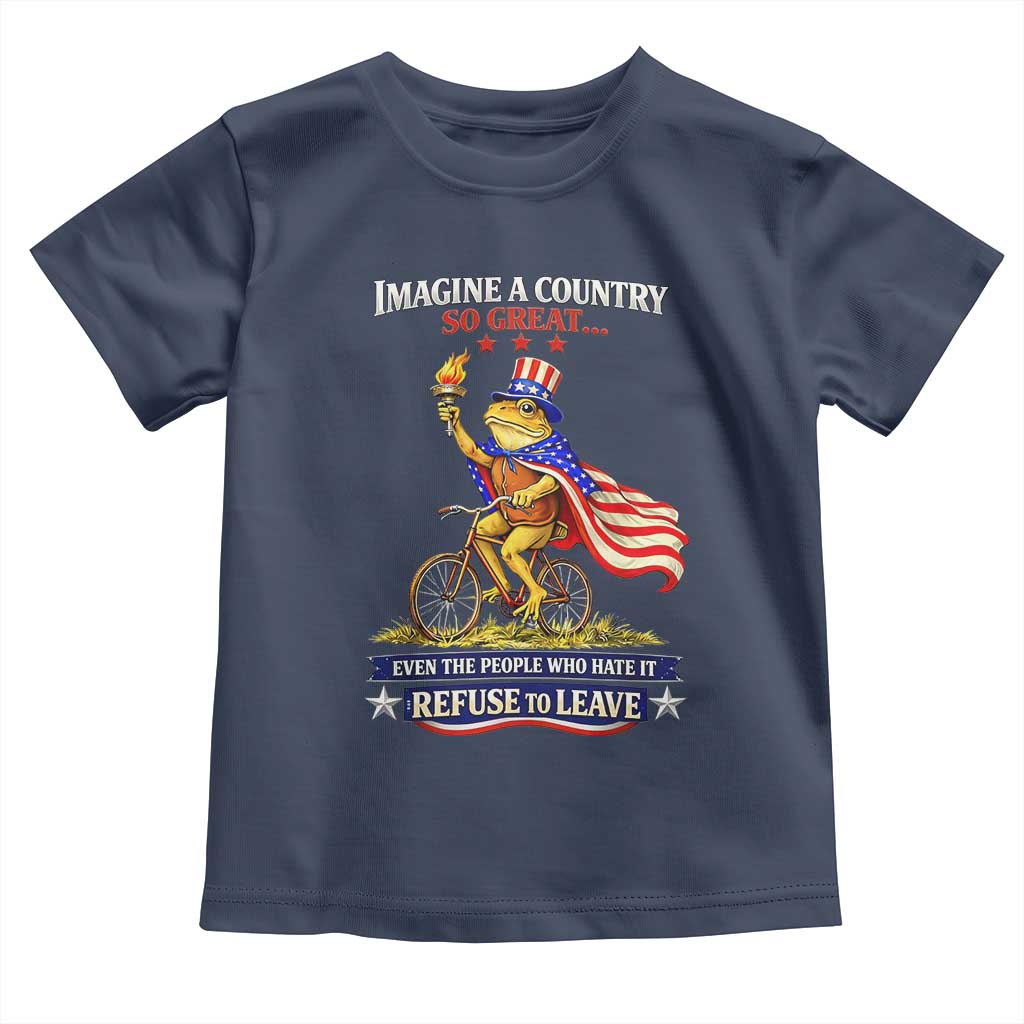 Proud American Humor Patriotic Frog On Bicycle Graphic Toddler T Shirt Imagine A Country So Great Pride