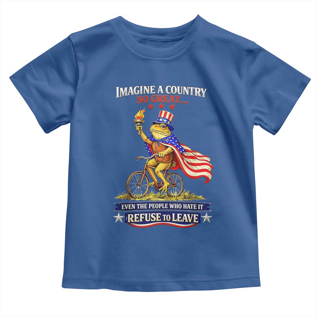 Proud American Humor Patriotic Frog On Bicycle Graphic Toddler T Shirt Imagine A Country So Great Pride