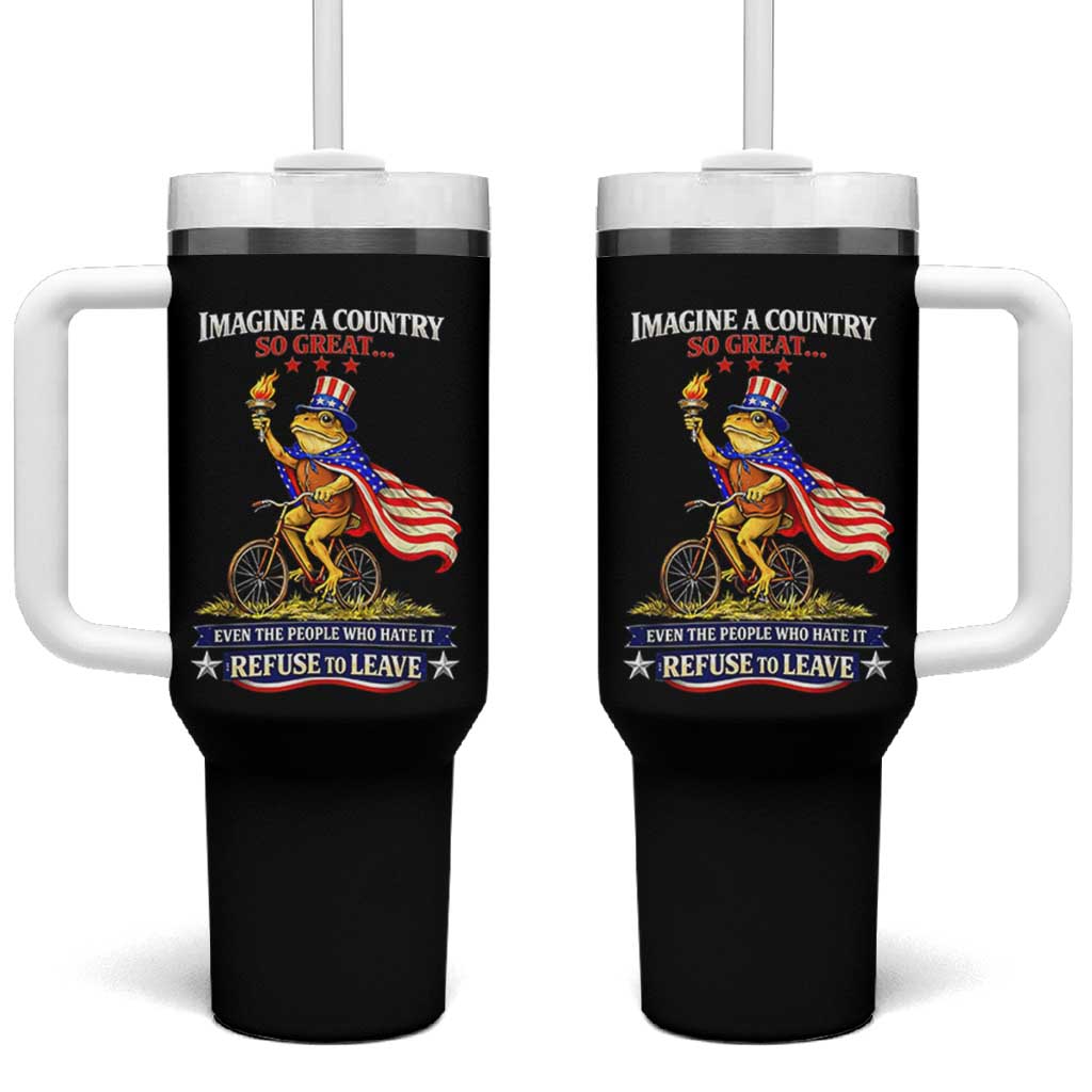 Proud American Humor Patriotic Frog On Bicycle Graphic Tumbler With Handle Imagine A Country So Great Pride