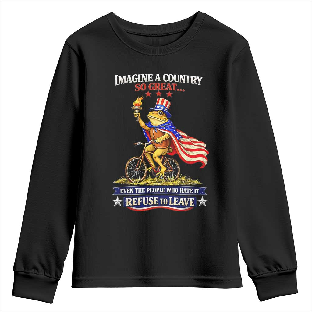 Proud American Humor Patriotic Frog On Bicycle Graphic Youth Sweatshirt Imagine A Country So Great Pride
