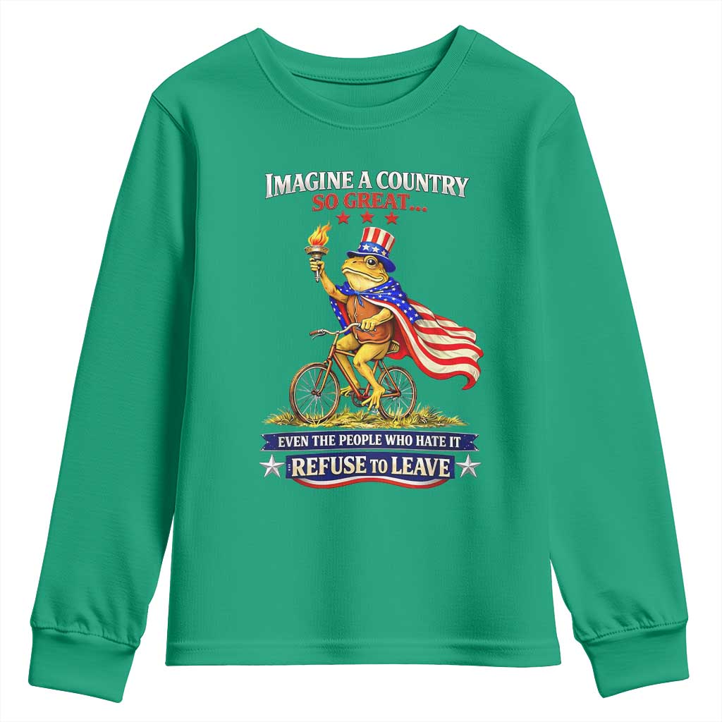 Proud American Humor Patriotic Frog On Bicycle Graphic Youth Sweatshirt Imagine A Country So Great Pride