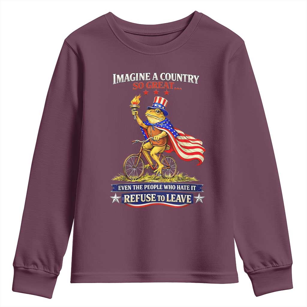 Proud American Humor Patriotic Frog On Bicycle Graphic Youth Sweatshirt Imagine A Country So Great Pride