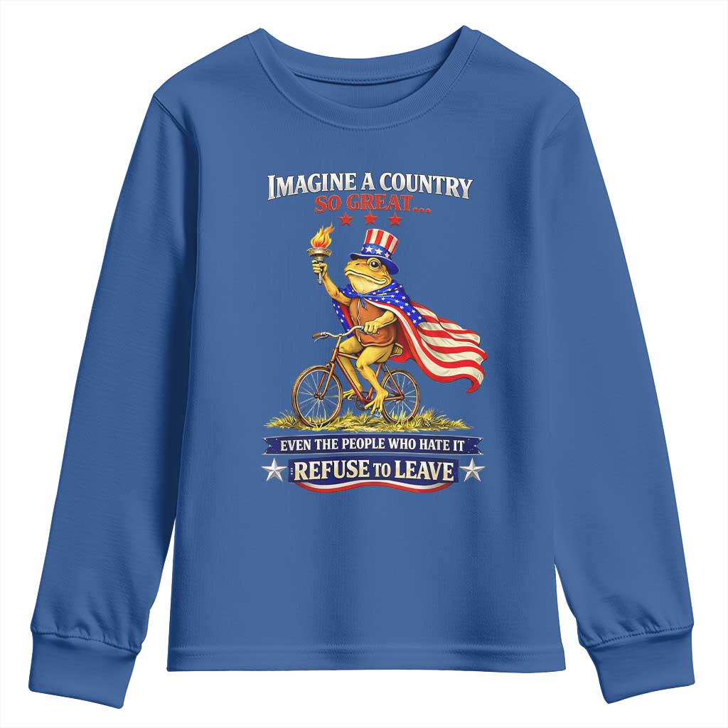 Proud American Humor Patriotic Frog On Bicycle Graphic Youth Sweatshirt Imagine A Country So Great Pride