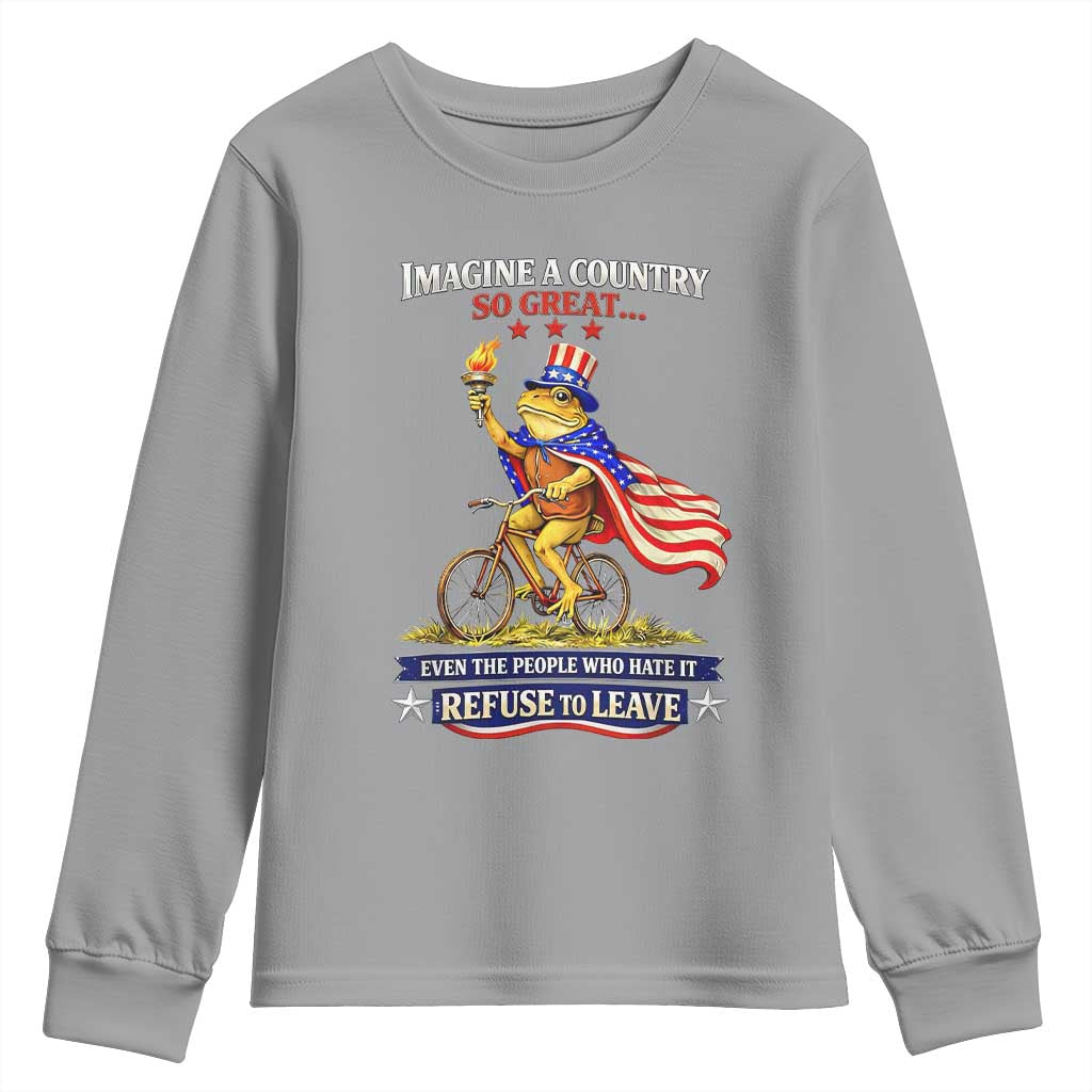 Proud American Humor Patriotic Frog On Bicycle Graphic Youth Sweatshirt Imagine A Country So Great Pride