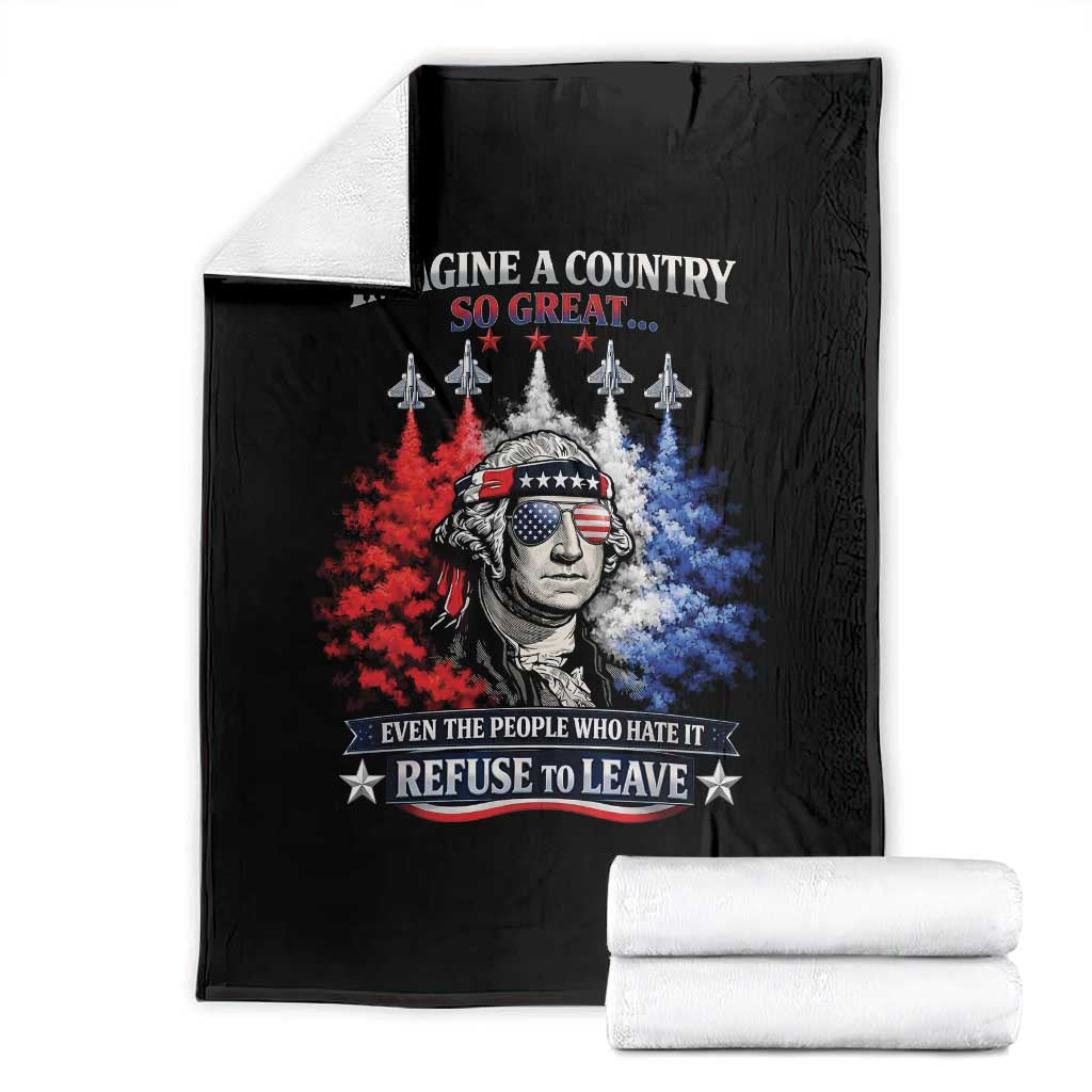 Patriotic George Washington Sunglasses and Fighter Jets Throw Blanket Imagine A Country So Great Pride