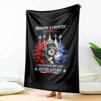 Patriotic George Washington Sunglasses and Fighter Jets Throw Blanket Imagine A Country So Great Pride