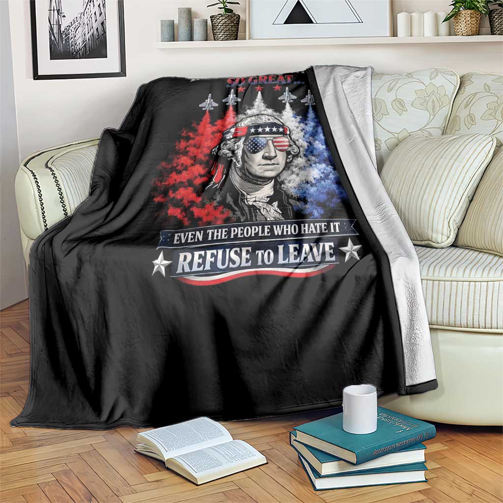 Patriotic George Washington Sunglasses and Fighter Jets Throw Blanket Imagine A Country So Great Pride