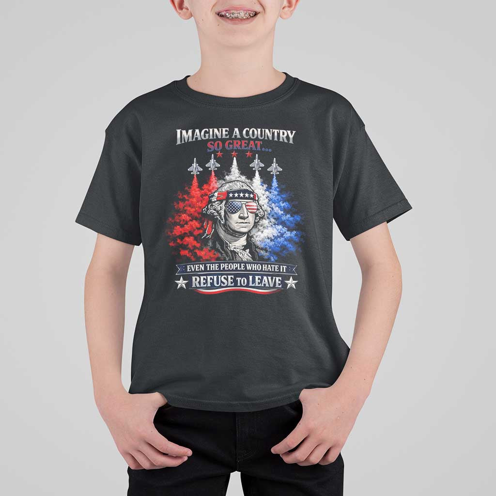 Patriotic George Washington Sunglasses and Fighter Jets T Shirt For Kid Imagine A Country So Great Pride